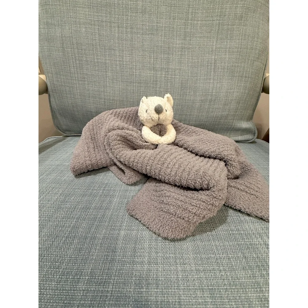 Barefoot Dreams CozyChic Bear Baby Security Blanket Lovey Gray Cream Snuggle